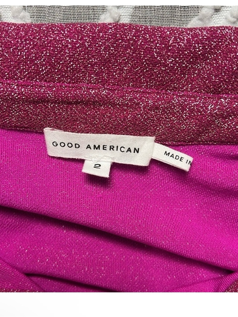 Good American Pink Sparkle Metallic Ruched Mini Dress Long Sleeve Sz 2 NWT - Picture 6 of 11